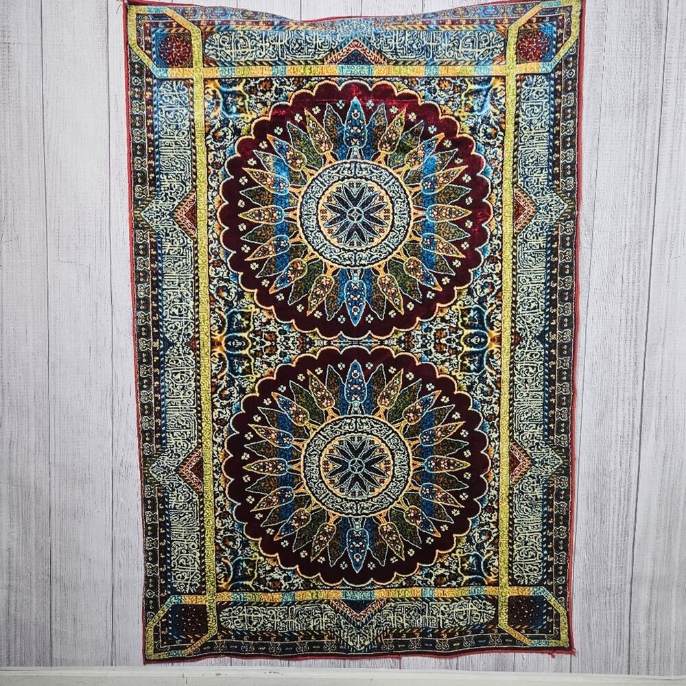 VTG 70s Moroccan Mandala Velvet Tapestry Rug Wall Hanging, 49x72